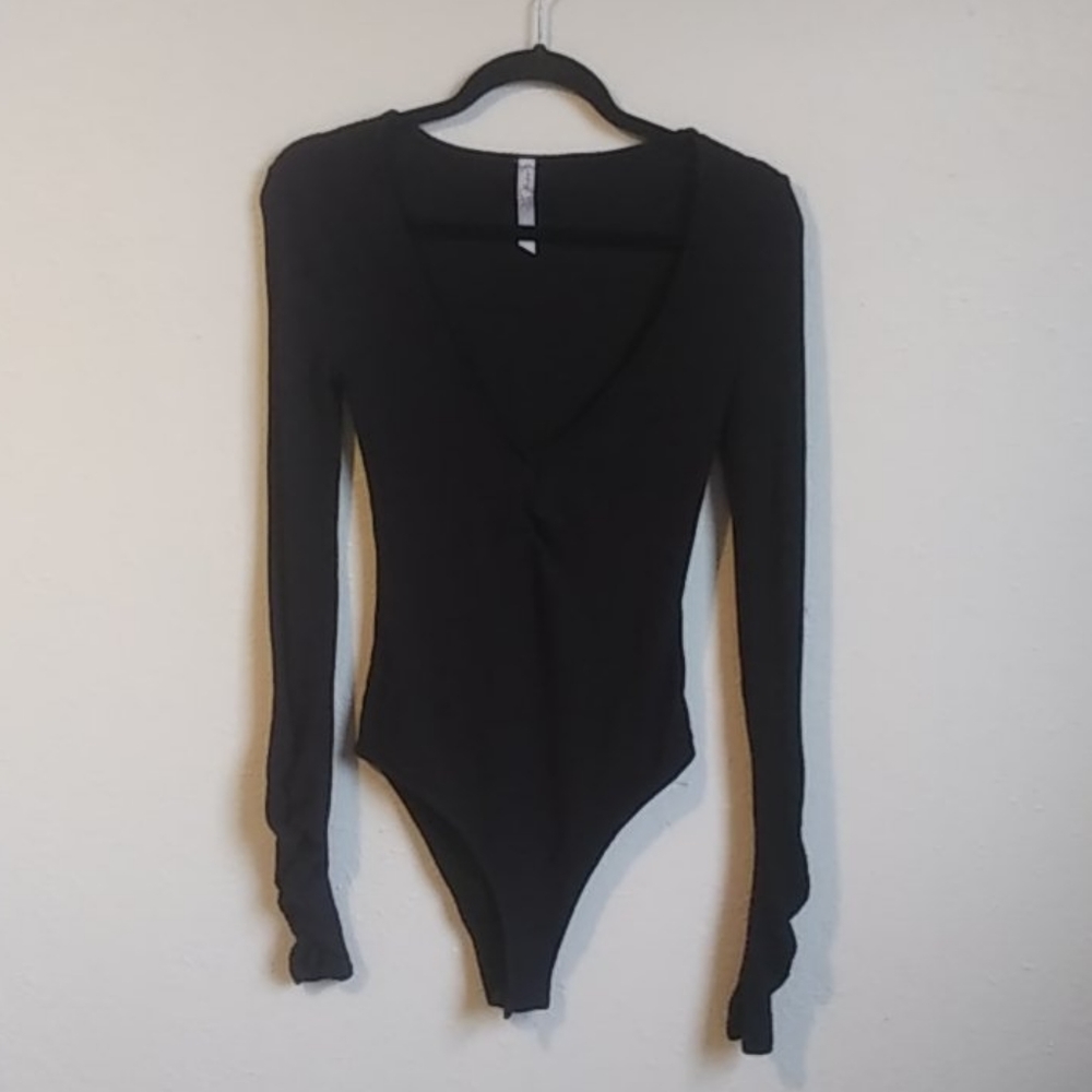 Free People Black Ribbed Body Suit